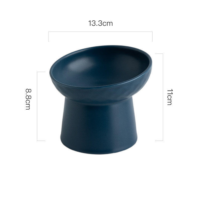 Ceramic Elevated Cat Bowl — Anti-Tip Tilted Food & Water Bowl