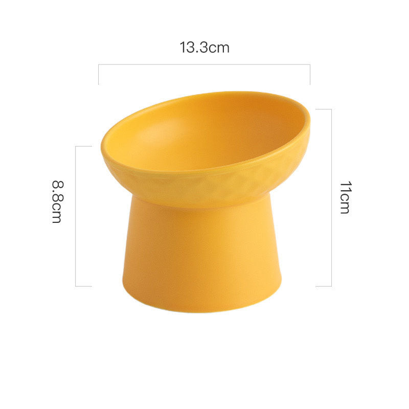 Ceramic Elevated Cat Bowl — Anti-Tip Tilted Food & Water Bowl