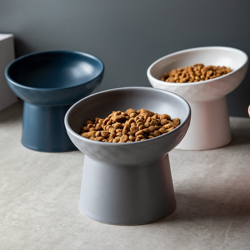Ceramic Elevated Cat Bowl — Anti-Tip Tilted Food & Water Bowl