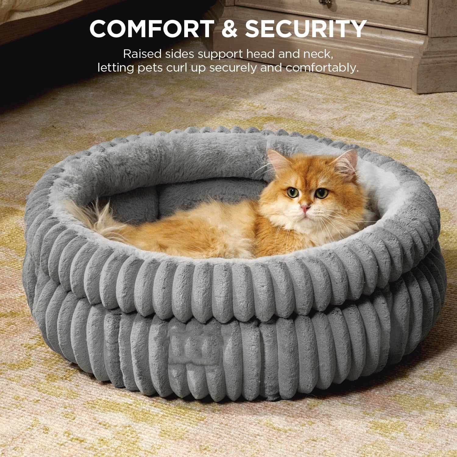 Thick Round Pet Bed — Plush Wavy Cylinder Nest for Dogs & Cats