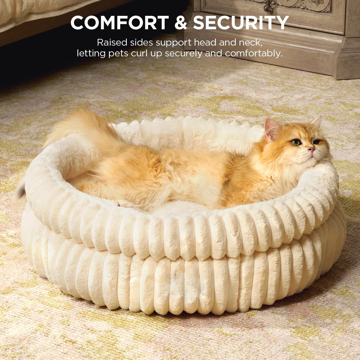 Thick Round Pet Bed — Plush Wavy Cylinder Nest for Dogs & Cats