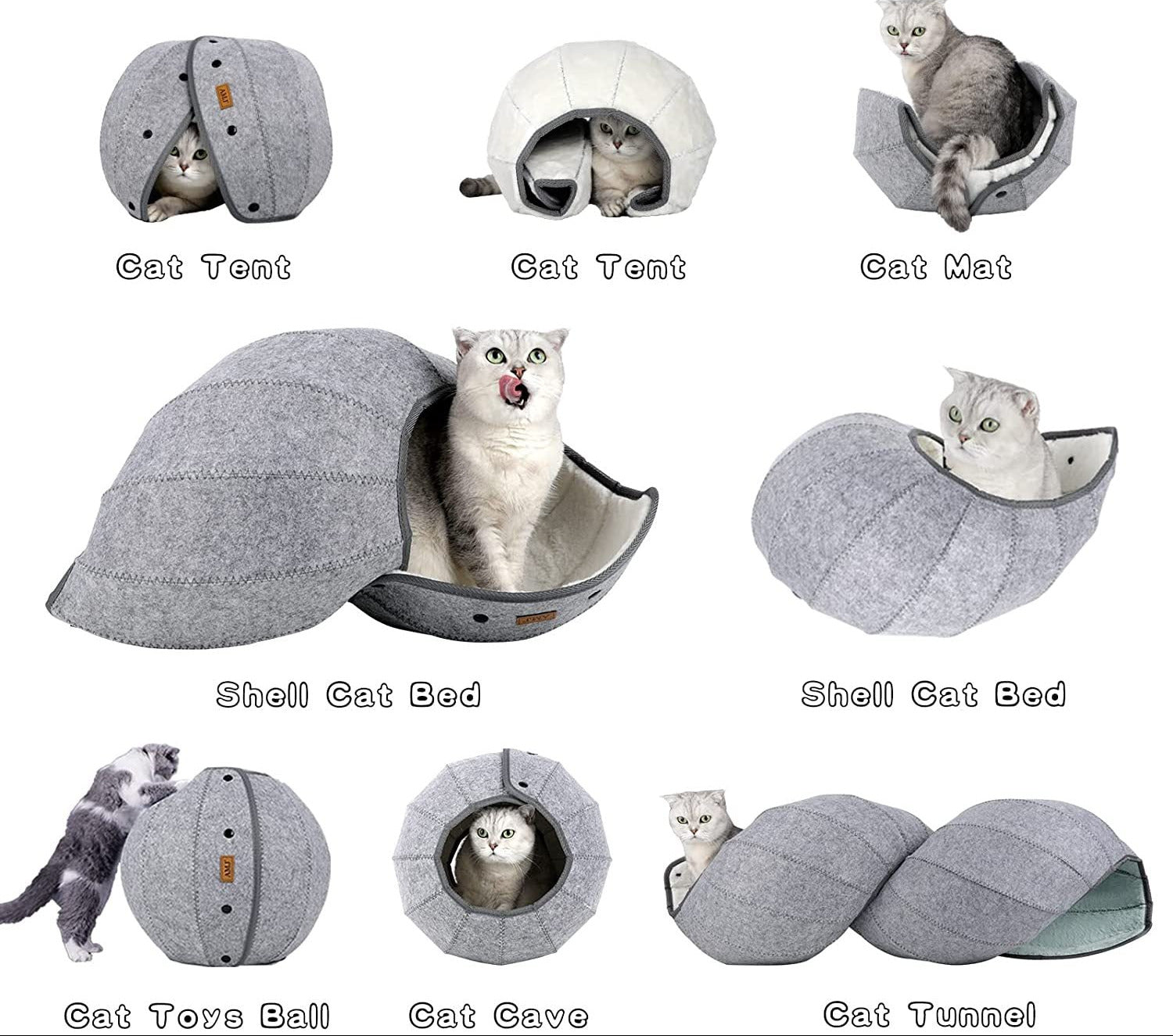 Foldable Felt Cat Cave Tunnel Bed — Semi-Enclosed Cozy Hideout