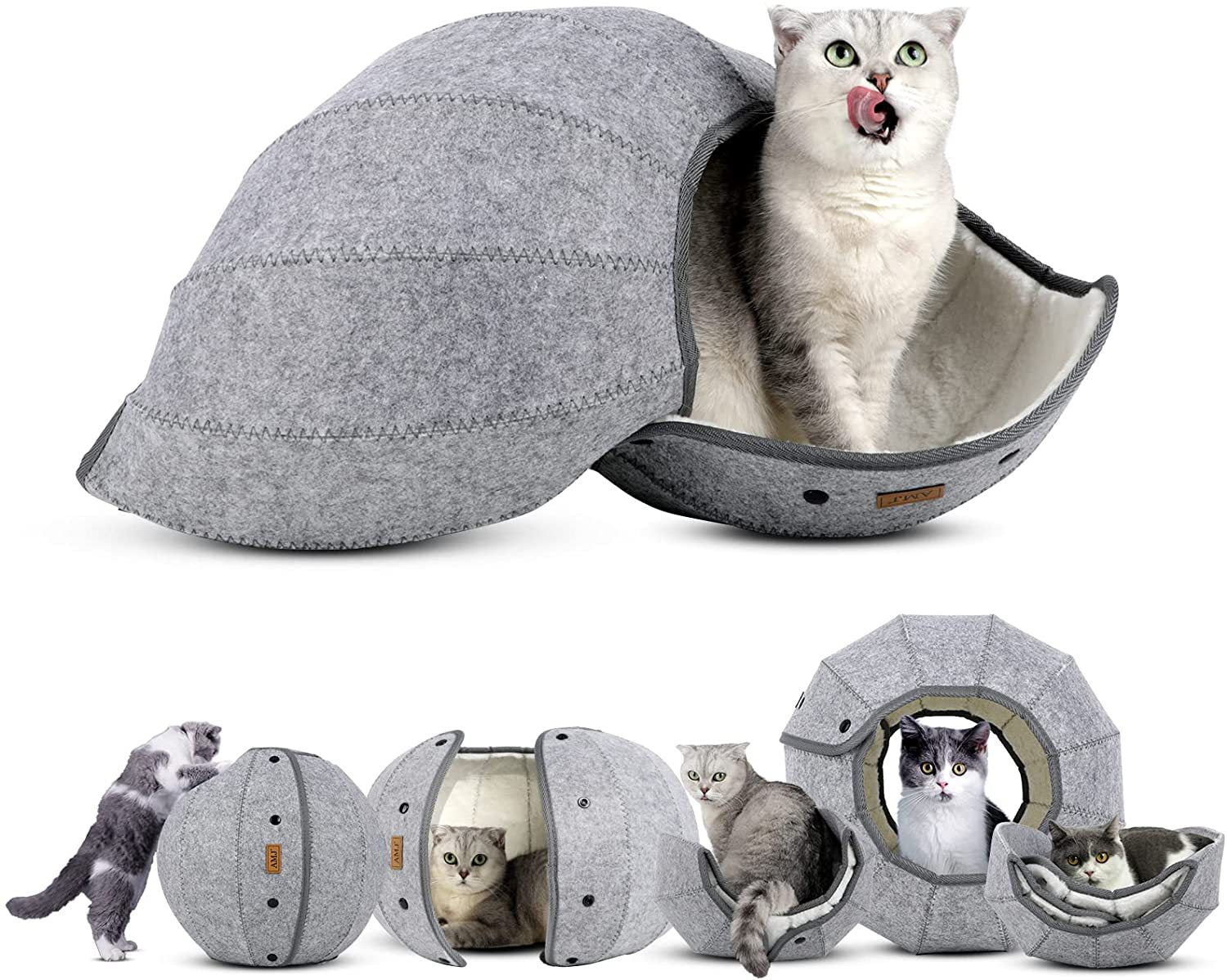 Foldable Felt Cat Cave Tunnel Bed — Semi-Enclosed Cozy Hideout