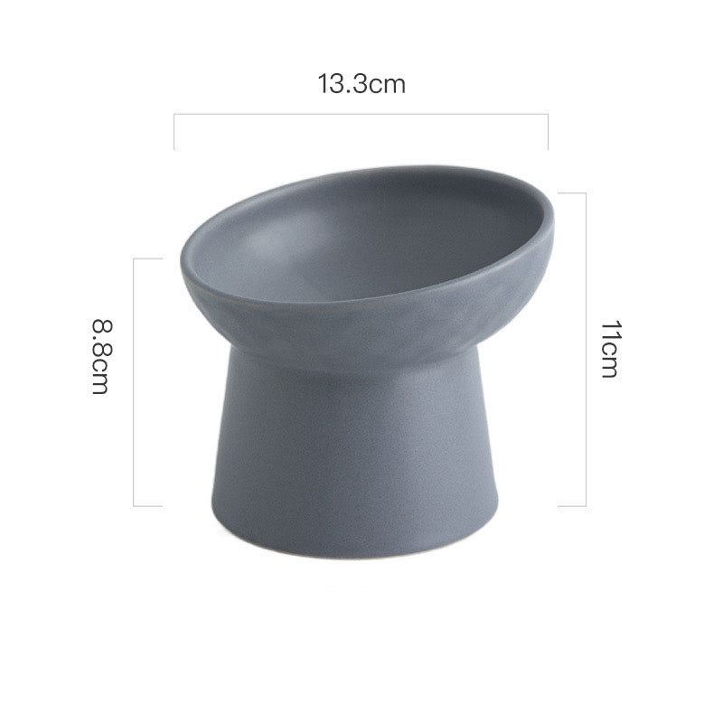 Ceramic Elevated Cat Bowl — Anti-Tip Tilted Food & Water Bowl