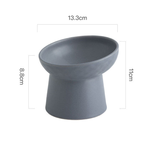 Ceramic Elevated Cat Bowl — Anti-Tip Tilted Food & Water Bowl