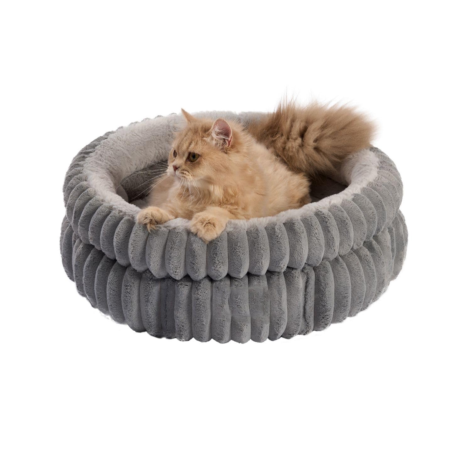 Thick Round Pet Bed — Plush Wavy Cylinder Nest for Dogs & Cats