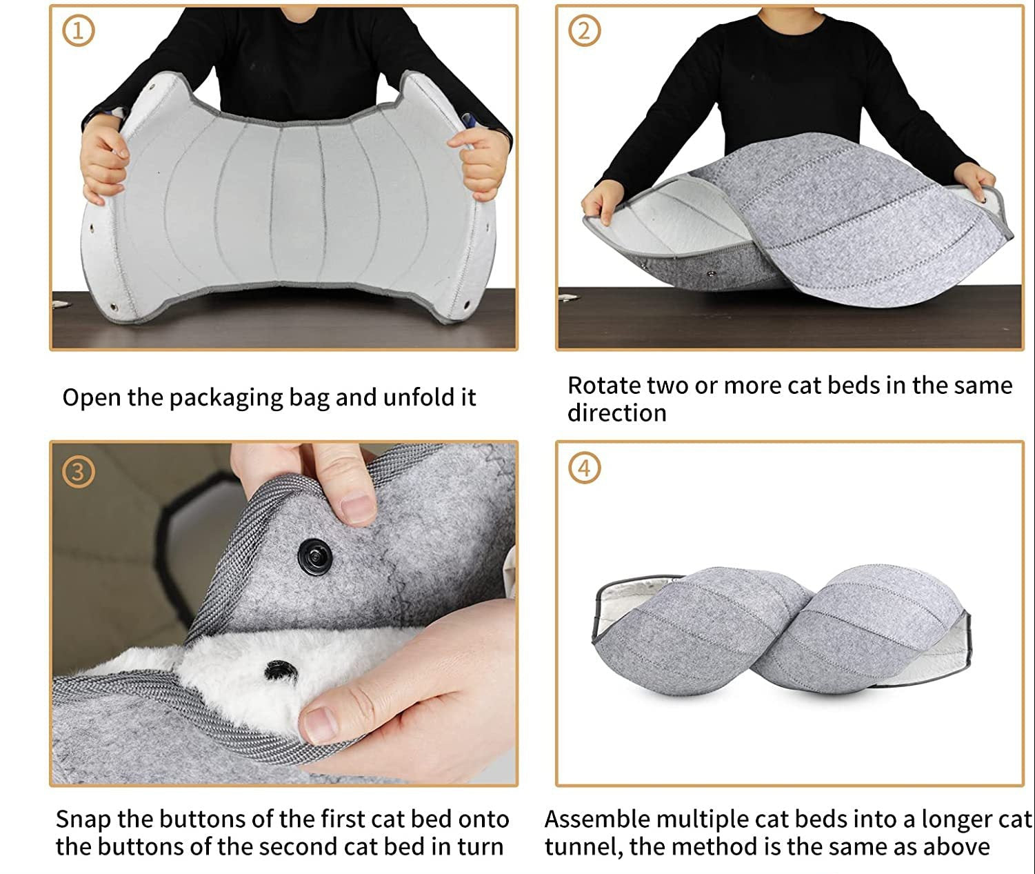 Foldable Felt Cat Cave Tunnel Bed — Semi-Enclosed Cozy Hideout
