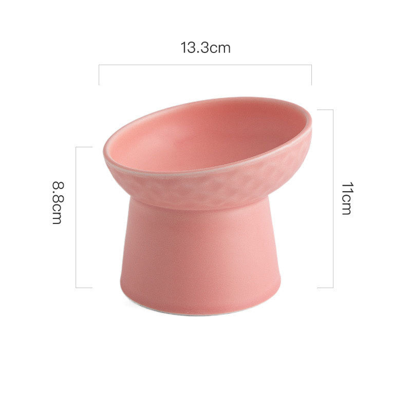 Ceramic Elevated Cat Bowl — Anti-Tip Tilted Food & Water Bowl
