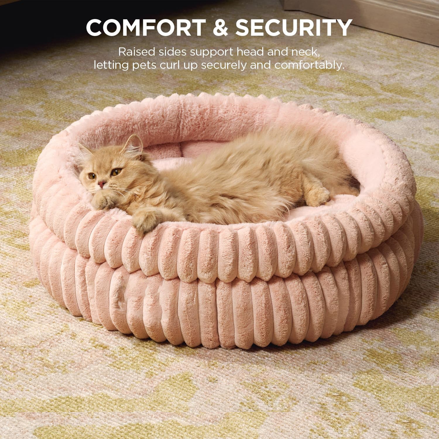 Thick Round Pet Bed — Plush Wavy Cylinder Nest for Dogs & Cats